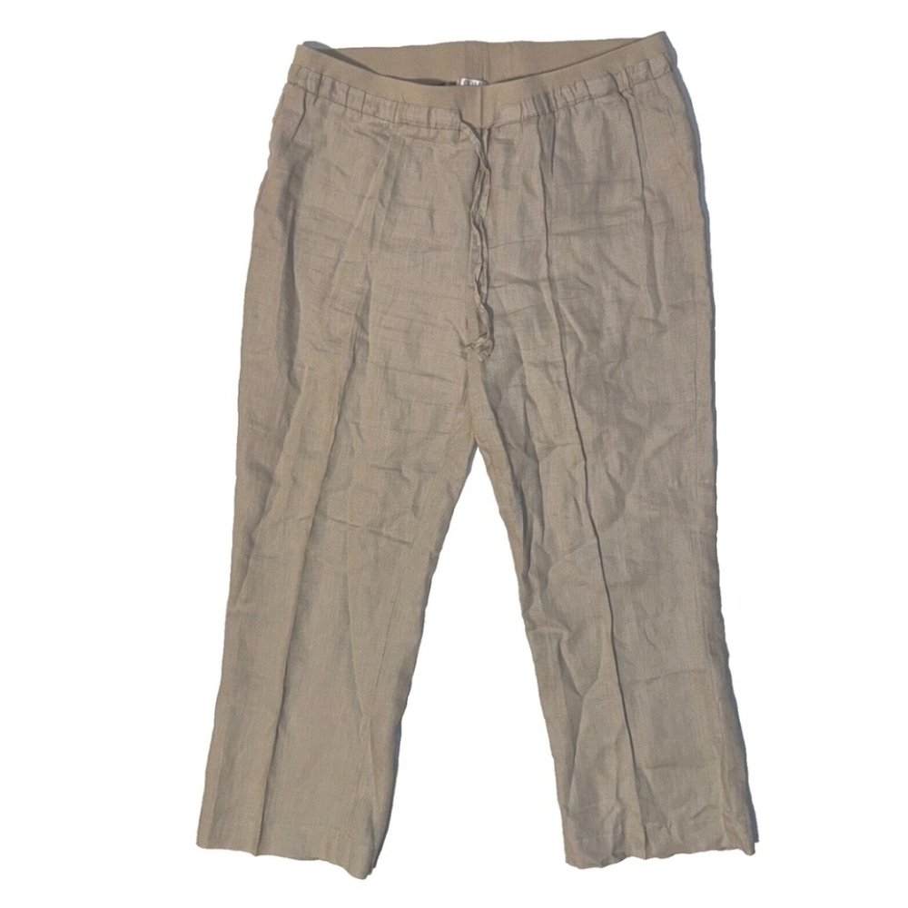 Company by Ellen Tracy Tan Straight Leg 100% Linen Pants Size L Casual Neutral